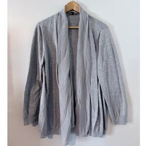EILEEN FISHER heather gray cotton silk silver Shaped open front cardigan sweater